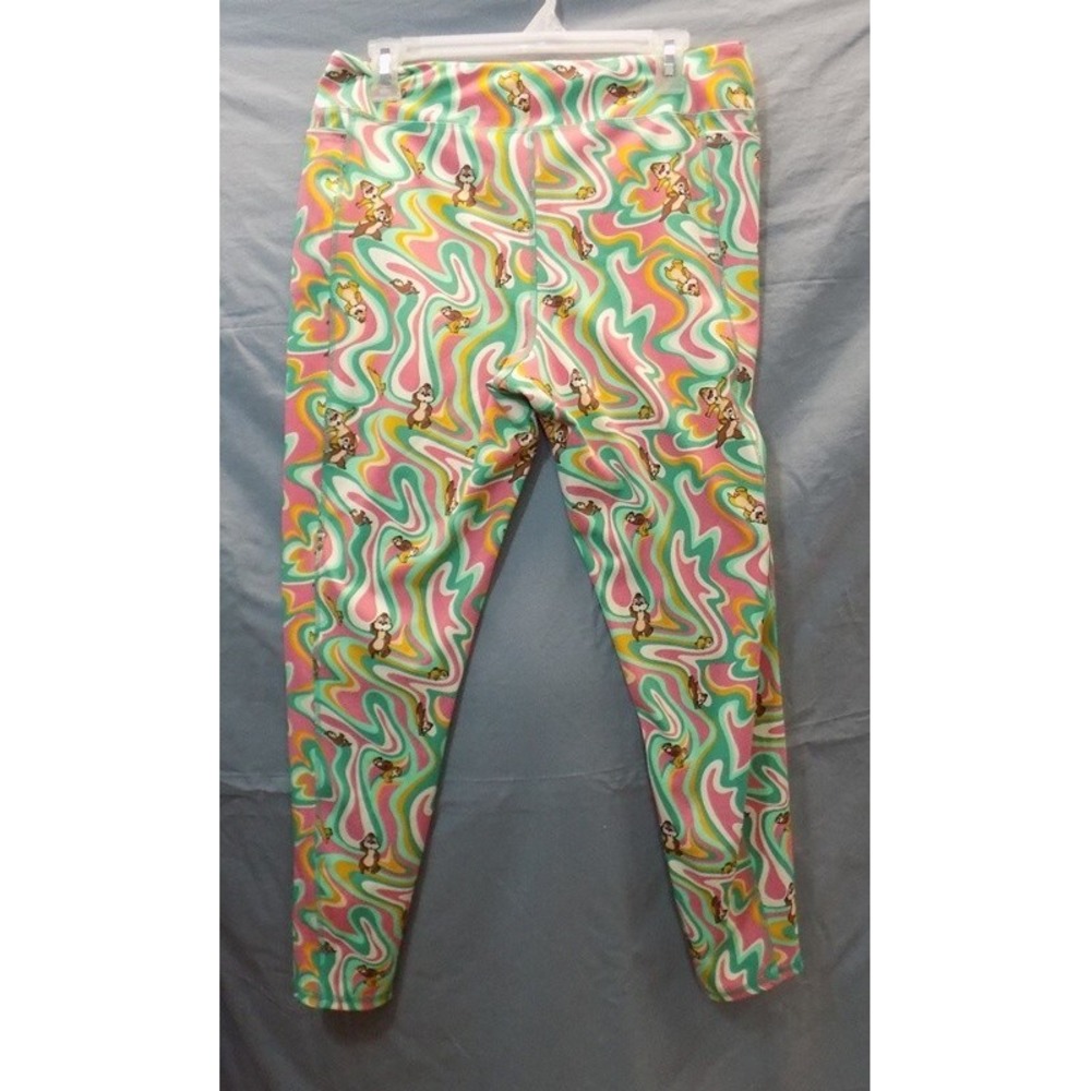 Chip & Dale Disney Leggings Sz Large Athleisure Wear Yoga Pants Print Pockets